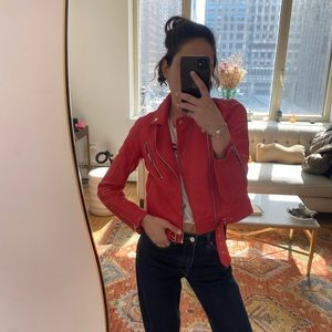 Maje size small red leather jacket never worn. Perfect for spring